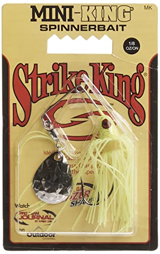 Strike King Mini-King Spinnerbait Fishing Lure, 1/8 oz, Durable Diamond Dust Head - color: Chartreuse Head/Chartreuse Skirt