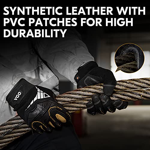 Vgo... 1-Pair Heavy Duty Synthetic Leather Work Gloves, Impact Protection Mechanic Gloves, Rigger Gloves, Vibration Reduction, Touchscreen Capable (Size L, Black, SL8849) - color: Black-regular, size: Large (1 Pair)