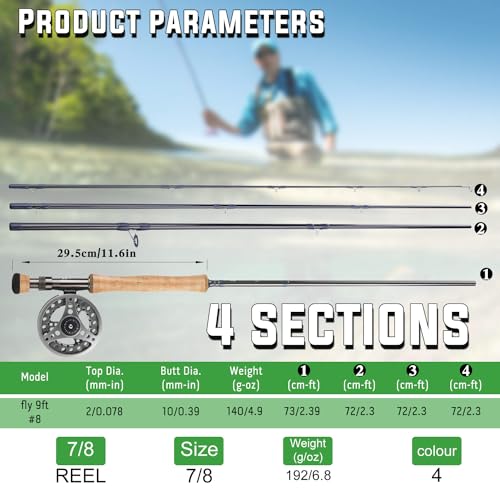 Sougayilang 5/6 Weight 9ft Fly Rod, 4-Piece Graphite Rod, Die Cast Aluminum Reel, Carrying Case, Fly Box & Fishing Flies Combo Starter Kit - color: Fly Fishing Combo #8-Silver