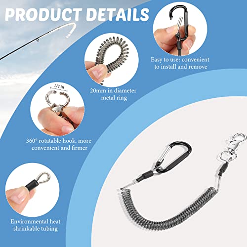 Woanger 6 Pack Fishing Lanyard Steel Wire Coiled Lanyard Tool Lanyards for Hand Tools Kayak Retractable Tool Leash Fishing Rod Safety Lanyards Gear with Alloy Clips for Pliers Boating - color: Black