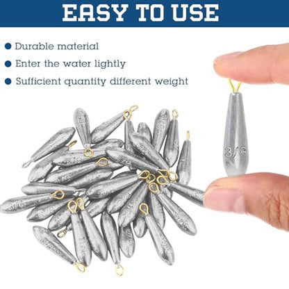 Landhoow Drop Shot Fishing Sinker Weights Kit Freshwater Catfishing Fishing Sinker Bass Casting Removable Line Saltwater Streamlined Snap Weight for Trolling Surf Tackle - size: 3/8 oz