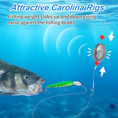 Saltwater Bottom Fishing Rigs Carolina Rig with Stainless Steel Wire Leader Egg Sinkers Surf Fishing Ready Rigs for Flounder, Striped Bass, Snapper, Grouper, Redfish, Drum 0.5–2 oz, 4Pcs - size: 2oz-4pcs