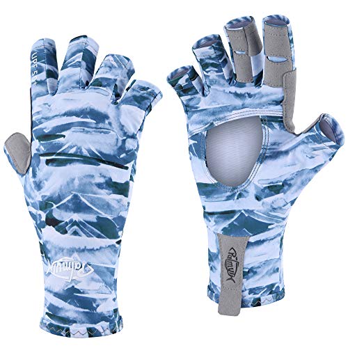 Palmyth UV Protection Fishing Fingerless Gloves UPF50+ Sun Gloves Men Women for Kayaking, Hiking, Paddling, Driving, Canoeing, Rowing - color: Air Mountain Sky, size: Large