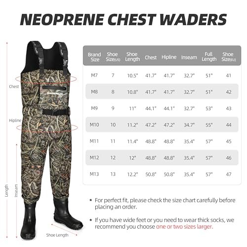 Fishing Waders for Men, Waterproof 4mm Neoprene Hunting Waders, 8mm Reinforced Knees, 800G Insulation Bootfoot