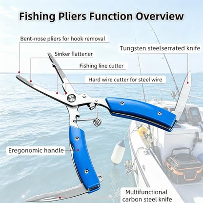 Fish Lip Gripper，Fish Gripper with Scale & Multi Fishing Pliers Set | 40LB Fish Grabber Fishing Gripper, 360° Swivel Handle, Rust Resistant Pliers, Saltwater & Freshwater Fishing