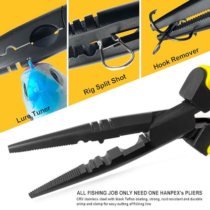 Hanpex-7 inch Fishing Pliers with Anti-rust Teflon coated, Freshwater/Saltwater Fishing Tools, Comfort Grip Handles Fishing Gear Idea for Fishing Trip - style: 7" Straight Nose