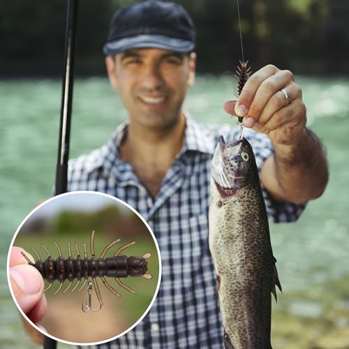 36 Pcs Hellgrammite Fishing Lures 3 Inch Soft Plastic Hellgrammite Fly Realistic Fishing Bait Artificial for Freshwater - color: brown