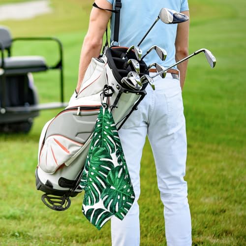Tropical Green Golf Towel for Golf Bags Carts Palm Trees Golf Towels with Clip Botanical Waffle Towels Cleaning Cloth 2 Packs for Men Golfer Accessories, Birthday Father's Day Present - color: Green