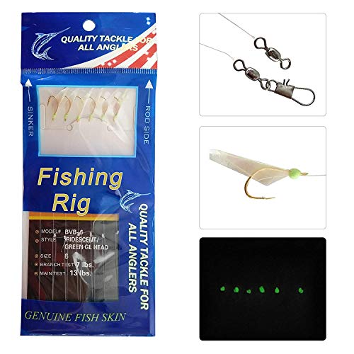 Fishing Bait Rigs Saltwater, 10Packs Surf Fishing Rigs with Fish Skin Feather Fishing Hooks Swivels Glow Beads Rigs Sea Bass Rigs Fishing Bait Lures - color: BVB, size: 4#
