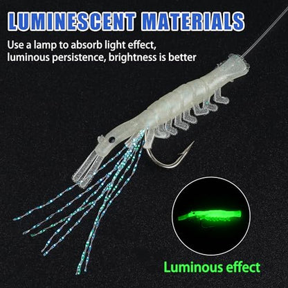 Fishing Bait Rigs Set,4/10 Packs Fishing Rig with String Hooks Soft Shrimp Lure,Real Skin,Lure Barrel Swivels Surf Fishing Rigs for Mackeral Herring Baitfish - color: Fishing Shrimp Rig, size: 4 Packs