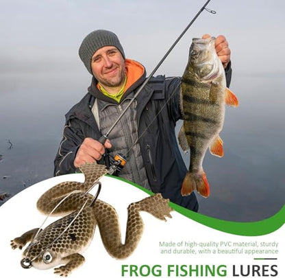 Coffee Frog Lures for Bass Fishing Topwater Frog Realistic Bass Swimbait Soft Floating Bait Artificial Bass Lure for Pike Saltwater Freshwater Bass Trout,Fishing Soft Lures, Baits and Attractants