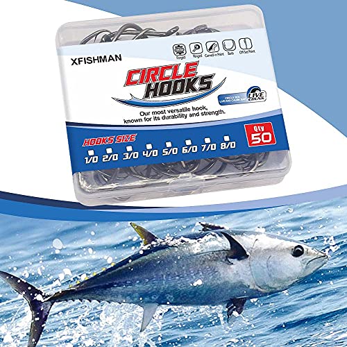 XFISHMAN Circle-Hooks-Fishing-Equipment-Octopus-Hooks-Saltwater-50 Pack #1 –12/0 - color: Black, size: 1/0 50-Pack
