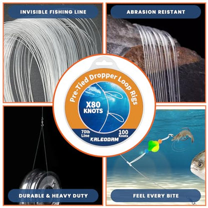 20lb-70lb 100knots Pre-Tied Dropper Loop Fishing Rig, 18" Spacing, 5.5" Loop Size, Ideal for Saltwater & Freshwater Fishing - size: 70LB-80knots