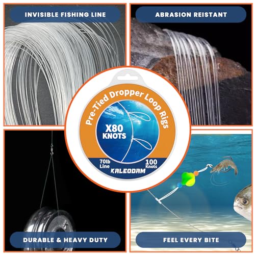 20lb-70lb 100knots Pre-Tied Dropper Loop Fishing Rig, 18" Spacing, 5.5" Loop Size, Ideal for Saltwater & Freshwater Fishing - size: 70LB-80knots