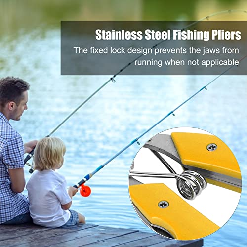 Fishing Pliers Multifunctional Stainless Steel Fishing Scissors with 2 Blades Braid Line Cutters Hook Remover - color: Yellow