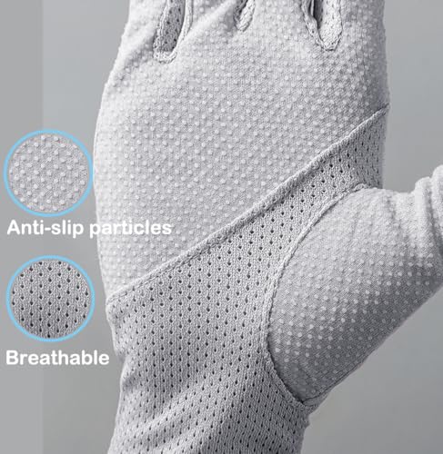Eohak Women Driving Gloves Sun UV Protection Summer Outdoor Hiking UPF 50+ Glove Touchscreen Half-Finger Glove - color: Grey