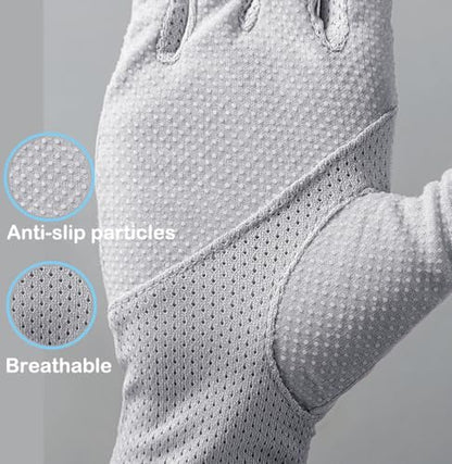 Eohak Women Driving Gloves Sun UV Protection Summer Outdoor Hiking UPF 50+ Glove Touchscreen Half-Finger Glove - color: Grey