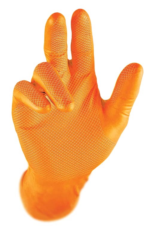 Grippaz 6 Mil Nitrile Disposable Gloves 50-Pack, Fish Scale Grip, Chemical & Oil Resistant, Orange, Large (G21071-L50) - size: Large