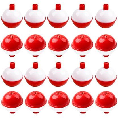 Fishing Bobbers Hard ABS Bobbers Snap-on Fishing Floats Push Button Round Buoy Float Bobbers for Crappie Panfish Walleyes Red and White 0.75"/1"/1.25"/1.5"/1.75"/2"/2.5" - size: 0.75inch - 20pcs