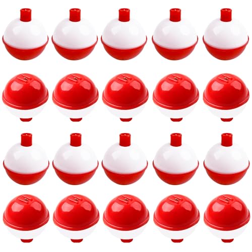 Fishing Bobbers Hard ABS Bobbers Snap-on Fishing Floats Push Button Round Buoy Float Bobbers for Crappie Panfish Walleyes Red and White 0.75"/1"/1.25"/1.5"/1.75"/2"/2.5" - size: 1.25inch - 20pcs