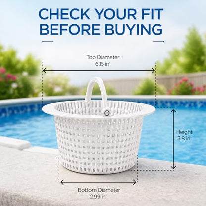 FibroPool Above Ground Pool Skimmer Basket Replacement 2 Pack - Through-Wall Strainer - Pivot Handle - 6.15" Top Width - Pool Filtration Strainer