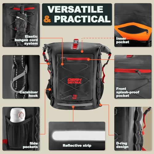 OSAH DRYPAK Waterproof Backpack Dry Bag 25L/35L/55L/85L – Heavy Duty Roll-Top Hiking Backpack Sack Keeps Gear Dry for Travel, Kayaking, Boating, Camping, Rafting and Fishing - color: Black Red, size: 35L