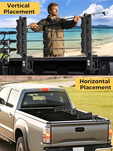 Upgraded Fishing Rod Holder for Truck Bed, Holds 4/6 Rods, Secure C-Clamp No-Drill, Horizontal/Vertical Mount, Fishing Rod Holder Fits Most Pickup Trucks, 1 Pair