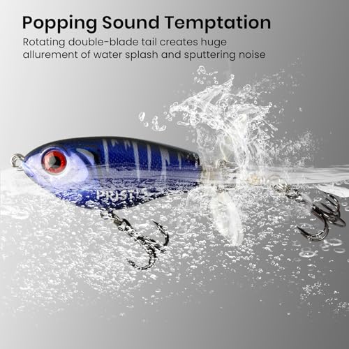 Pristis 3 pcs Topwater Fishing Plopper Lures, Floating Popper Bait Set with Chemically Sharpened Hooks for Saltwater Freshwater, Top Water Plopping Swimbait Teaser for Bass Tuna Perch Pike Crappie - color: 3 pcs Double-blade Color Set