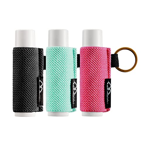 WK IEASON Lip Balm Holder Keychain, Stocking Stuffers for Teen Girls, 3PCS Clip on Lip Gloss Holder Compatible With Chapstick, Burt's Bees Sleeves Holder Key Chains Women Cute Elastic Lipstick Holder - color: Black/Green/Rose