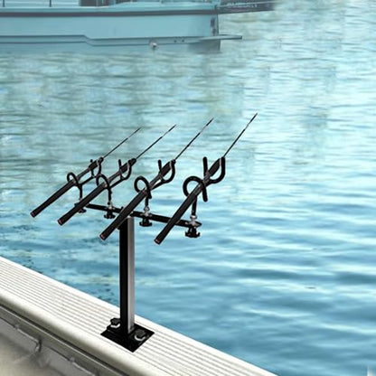 Fishing Rod Holder for Boat,Marine Fishing Pole Rack with The Function of Holding Four Fishing rods and 360 Degree Rotation & Adjustable Height,Includes mounting Plate. - color: Black