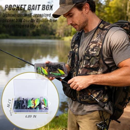 Fishing Lures, 110Pcs Tackle Box with Tackle Included, Crankbaits, Spoon, Frogs, Minnows, Worm Bait, Hooks, Weights & Other Accessories, Freshwater Lure Kit for Bass Walleye Trout