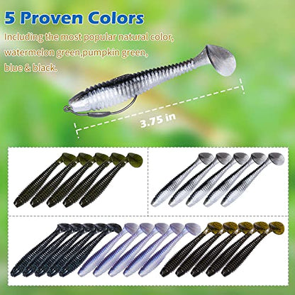 Paddle Tail Swimbait Fishing Lures for Bass Fishing | 5/6/15 Pcs Soft Plastic Lures With Paddle Tail, Pre-Rigged Jig Hook Options for Walleye, Pike & Trout Fishing - color: Model G