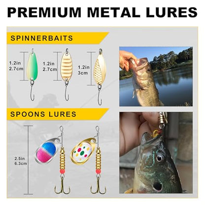 GOTOUR 128/209/240/265pcs Fishing Lures Kit with Tackle Box, All-in-1 Fishing Accessories Gear Set with Soft Lure, Minnow, Crankbait, Hooks, Sinkers, and Terminal Tackle Kit, Fishing Gifts for Men - color: A-128 pcs Standard Lures kit