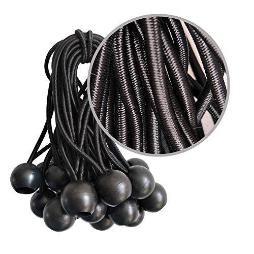 Ball Bungee Cords, 50 Packs, 6Inch Black Tie Down Cords for Tarp, Canopy Shelter, Wall Pipe, UV Resistant - size: 6 Inch