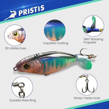 Pristis 3 pcs Topwater Fishing Plopper Lures, Floating Popper Bait Set with Chemically Sharpened Hooks for Saltwater Freshwater, Top Water Plopping Swimbait Teaser for Bass Tuna Perch Pike Crappie - color: Single-blade Color Set