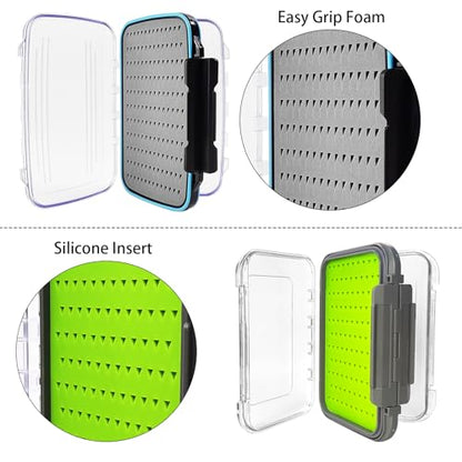 Aventik Silicone Fly Fishing Box Jig Box Waterproof Streamer flies Case Double Sided Clear Lid Storage Lure Case Saltwater Freshwater (L:7.32x4.56x1.57inch) - style: L:7.32x4.56x1.57inch