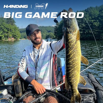 HANDING M1 Pike Heavy Fishing Rod Musky Rod 2-Piece Casting Rod with 30+24T Carbon Seaguide RA Guides Extended EVA Handle and Cork Base for Northern Pike Muskie Catfish Striped Bass Snook Skipjack - size: Cast 7'6''- Heavy - Fast