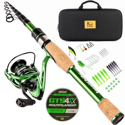 Telescopic Fishing Combo, 6FT Carbon Fiber Rod with 3000 Spinning Reel, Lightweight Kit with Carrier Bag for Bass Trout Catfish Freshwater Saltwater Travel