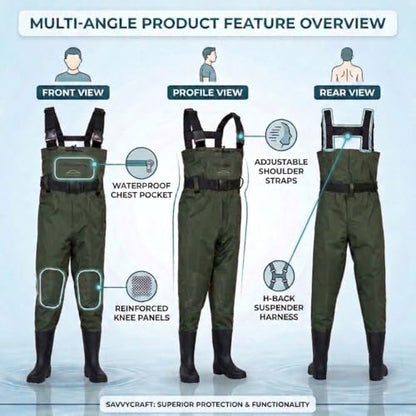 Savvycraft Chest Fishing Waders with Boots 700D Waterproof for Men & Women - size: M08/W10