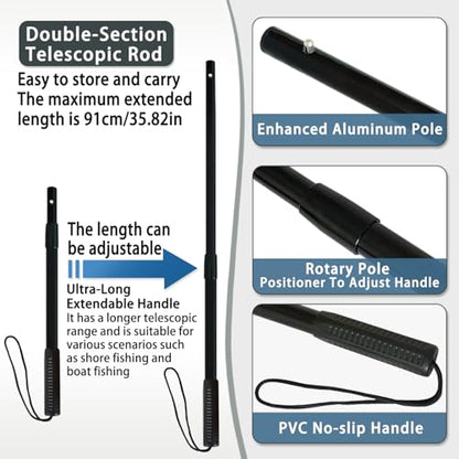 All Metal Telescoping Rubber Fishing Net with Handle Length: 59" Depth:19.7" Hoop: 26"x18" Large Silicone Fish Landing Net Pier/Kayak/Fishpond/Saltwater/Salmon Extendable Fishing Gear - color: Black