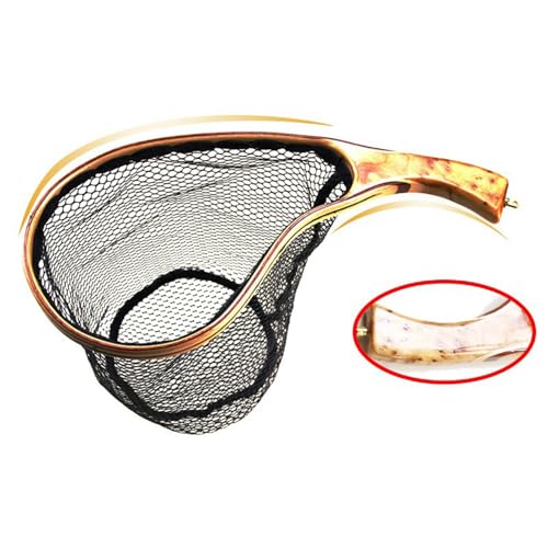 Fishing Landing Net Wooden Handle Black Mesh Catch-Release | Trout Net for Fishpond Bass Fishing