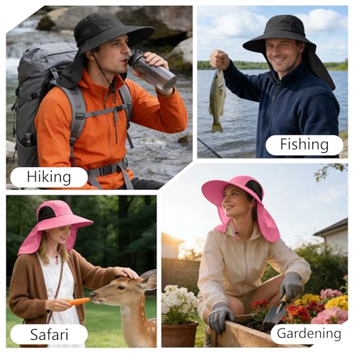 Sun Hat for Men Women with Neck Flap,UPF 50+ UV Protective Hiking Fishing Hats,Wide Brim Sun Hat for Women&Men - color: 1pack-rose