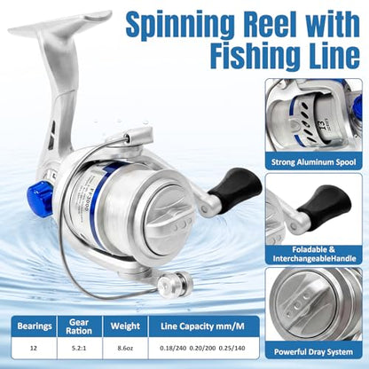 2.1M Telescopic Fishing Rod and Reel Combo Kit for Beginner Anglers, 2PCS Collapsible Fishing Poles + 2PCS Spinning Reels with Fishing Accessories Portable Fishing Gear Set for Saltwater Freshwater