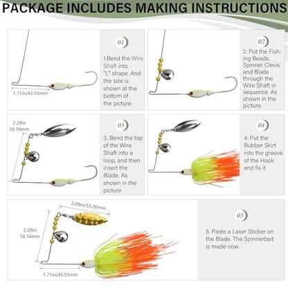 Dovesun Fishing Lure Making Kit DIY Spinner Making Kit, Inline Spinner Baits for Bass Fishing Trout Salmon Freshwater Gift for Men 228pcs/155pcs/107pcs - color: C-107PCS-3D Eyes-Spinnerbaits Making Kit