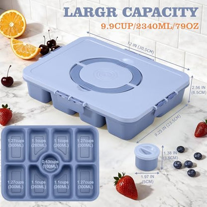 Snackle Box Container, Divided Serving Tray with Lid and Handle, 9 Compartments Snack Box Container for Adults, Portable Charcuterie Serving Platter for Candy Fruit, 9.9 Cups, Dark Blue - color: Dark Blue