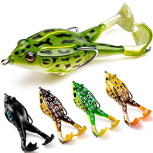 Topwater Frog Lure Bass Trout Fishing Lures Kit Set Realistic Prop Frog Soft Swimbait Floating Bait with Weedless Hooks for Freshwater Saltwater - color: 5-1