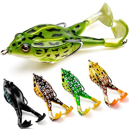Topwater Frog Lure Bass Trout Fishing Lures Kit Set Realistic Prop Frog Soft Swimbait Floating Bait with Weedless Hooks for Freshwater Saltwater - color: 5-1