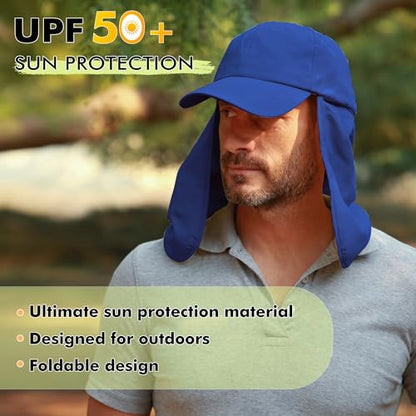 Tirrinia Wide Brim Sun Hat with Neck Flap for Men & Women, Breathable Hiking Fishing Safari Hat, Outdoor UV Protection Cap - color: Navy