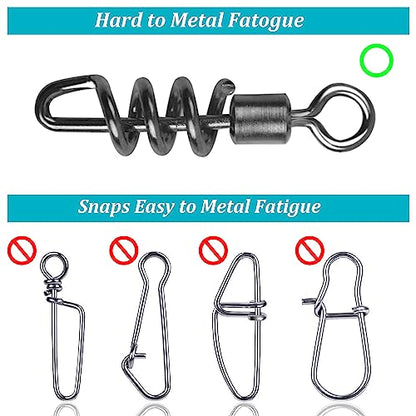 AGOOL Fishing Swivels Snaps Barrel Swivels Corkscrew Snaps Swivels Fishing Tackle Stainless Steel Saltwater Freshwater Fishing Leader Lure jigs Line Connector - size: 1/0 - 40pcs
