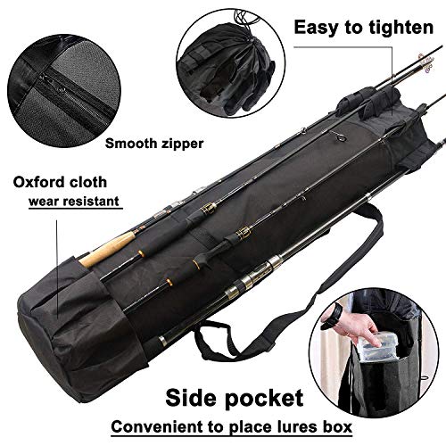 Multifunction Fishing Pole Bag - Waterproof Rod Reel Bag Carrier Case, Durable Canvas Tackle Large Storage Gift for Men Travel, Black - color: Black